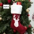 Style A Christmas stocking in red burlap with white reindeer head and plush cuff - Reindeer Head