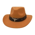 Classic Western cowboy wool fedora hat in camel with silver bull head leather band - One Size / Camel
