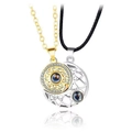 Magnetic sun and moon couple necklace set in gold and silver finish with projection stone - Gold Sun Silver Moon (Double Chain)