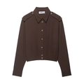 Deep brown cropped cargo shirt with shoulder epaulets and button closure on white background - XS / Dark Brown