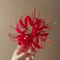 Eleganter roter Lycoris-Haarclip mit samtiger Textur und feinem floralem Design für Damen - Rote Spinnenlilie Entenschnabelclip / Rot