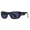 Retro black oval frame sunglasses with gold star rivets and dark purple lenses - C2 Dark Blue Frame Blue Lens