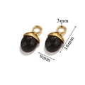 Acorn-shaped stainless steel pendant with dark stone and gold-plated finish, size 16x9mm - Synthetic Black Turquoise