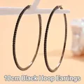 Dramatic 10cm oversized black hoop earrings featuring sparkling rhinestones for women - 10CM Gun Black Black Rhinestone