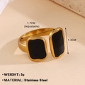 Verstellbarer 18K vergoldeter Edelstahlring mit schwarzem Emaille-Geometriedesign - Goldenes Doppeltes Rechteck (858-6)