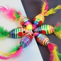 Set of six rainbow woven rope mouse cat toys with colorful feathers for active play - Colorful Mouse with Feather