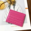 Pink woven sheepskin card holder with slim multiple slots for women on a stylish magazine - Rose Red