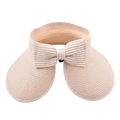 Women's foldable straw sun visor with large bow decoration on white background - Adjustable / Beige