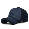 Navy blue baseball cap in suede and faux shearling with REWK embroidery - Adjustable / Navy Blue
