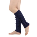 Close-up of navy blue cable knit leg warmers showing thick braided texture and ribbed cuffs - One Size / Navy Blue