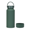 Deep green 1L stainless steel insulated water bottle with matte finish and metal handle - 1 L / Moss Green