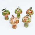 Mini mushroom pendant made of natural green and pink unakite stone with metal bail - Unakite