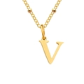 Collier doré avec pendentif lettre V poli et chaîne à billes en acier au titane - Lettre V / Or