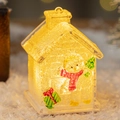 Lighted Christmas snow village house ornament with snowman print and yellow LED glow - Transparent Light Single Snowman House