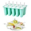 Green silicone popsicle mold with white handles and fresh fruit ice lollies display - Popsicle Mold 10-Grid Green