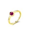 S925 Silberring in Goldoptik mit rundem rubinrotem Stein und seitlichen Akzenten - US Größe 5 / Violetter Zirkonia (Goldring)
