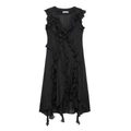 Elegant black sleeveless V-neck maxi dress with tiered ruffles and asymmetrical hemline - XS / Black