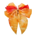 Detail of warm sunset tie-dye chiffon bow hair clip with luxury pearl beads decoration - Sunset Gradient