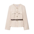 Veste beige aspect daim avec boutons dorés et ceinture marron foncé pour un look chic - XS / Abricot