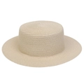 Summer wide brim beige straw hat with flat top and fine woven texture for sun protection - Cow Skull Decor Band Style (284I)