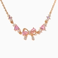Elegante collana in oro rosa con fiocco, pietre rosa a goccia e zirconi bianchi brillanti - Oro Rosa Farfalla
