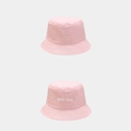 Pink cotton bucket hat with white smile face and Night Call embroidery detail - M (56-58cm) / Light Pink