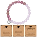 Bracciale di agata rosa e cristalli con ciondolo a cuore su biglietto di laurea - Quarzo Rosa e Pietra di Legno Rosso (Adventure Begins)