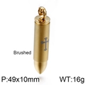 Golden brushed stainless steel bullet pendant featuring an engraved cross design - Gold Cross Style (KP78729-K)