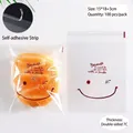 Clear 15x18cm adhesive bread bag with red smile print for food packaging 100pcs - Coffee Smile Face / 15x18+3cm (100 Pieces/Pack)