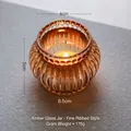 Amber ribbed glass candle holder with vintage vertical stripes and 4cm diameter opening - Thin Striped Style / Amber