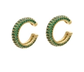 Golden C-shaped clip earrings featuring vibrant micro-paved green cubic zirconia stones - Gold Plated - Green Zirconia
