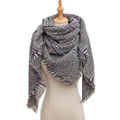 Plaid tassel scarf for women in black grey and white with red and blue accents - 135x135x200cm / SJ-27# Army Green