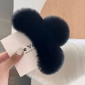 Pinza per capelli 13CM in pelliccia sintetica nera soffice per acconciature folte - 13CM Pelliccia di Coniglio / Nero