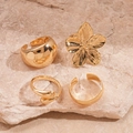 3-teiliges goldenes geometrisches Ring-Set mit Blumenmuster und glatten offenen Bändern - Goldenes 3er Set (HR2706)