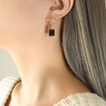 Titanium steel star earrings with black crystal pendant in gold finish for women - Gold (F668)