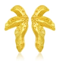 Elegant gold leaf-shaped stainless steel earrings with textured vein patterns and beads - Natural Feather Wave Leaf
