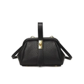 Women's black crocodile pattern handbag with gold metal lock and shoulder strap - Black