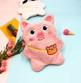 Dettaglio dell'astuccio in morbido peluche con ricami di simpatici maialini e panda - Maiale rosa