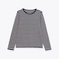 Top classico in maglia a maniche lunghe a righe con girocollo in blu navy e bianco - S / A Righe Blu Navy e Bianco