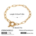 Bracelet perle en acier inoxydable doré avec fermoir rond et breloques de lettres - Bracelet à Fermoir Rond Doré (JDBW2408013) / 18.5cm