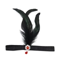 Bandeau à plumes Gatsby des années 1920 avec strass rouge et élastique noir pour fête - 1921 - Pendentif Rouge