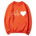 Felpa arancione girocollo con stampa grafica bianca a forma di cuore e battito cardiaco - S / Elettrocardiogramma Cuore / Arancione