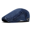 Classic dark blue washed denim ivy cap with vintage distressed brim and side brass buckle - Dark Blue