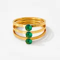 Vintage triple-layered gold stainless steel ring set with green zircon stones - US 6 / Gold Green Zirconia