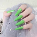 Glossy bright green long coffin ballet press-on nails with shiny UV finish for women - Bright Green (CBLL-30)