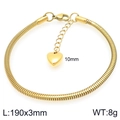 Pulsera de cadena de serpiente de 3mm en acero inoxidable dorado con corazón - Corazón Dorado 10mm (KB207101-Z)