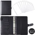 A6 black macaron leather budget binder with zipper envelopes and card slots - Hardcover Black Set