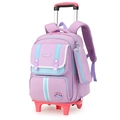 Purple school backpack set with trolley wheels and matching pencil case for kids - 2-Wheel Trolley / Purple