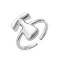 Minimalist silver geometric open ring with polished finish and adjustable band design - Letter T