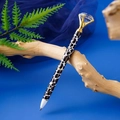 Leopard print metal ballpoint pen with a large clear diamond top in golden finish - White Leopard Print